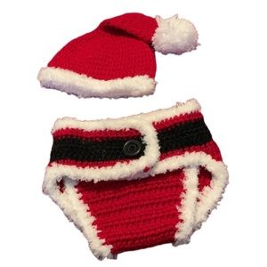 Santa Crocheted Diaper Cover with Hat Set 0-6 month